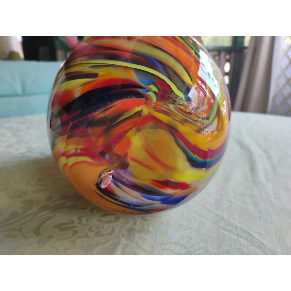 Krosno Jozefina Art Glass Red Orange Multicolor Hand Blown Vase Poland